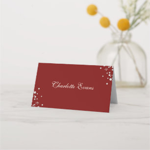 Burgundy Ivory Pearl Guest Name Wedding Place Card