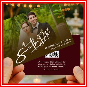 Burgundy & Ivory Photo QR Code Elegant Wedding Save The Date