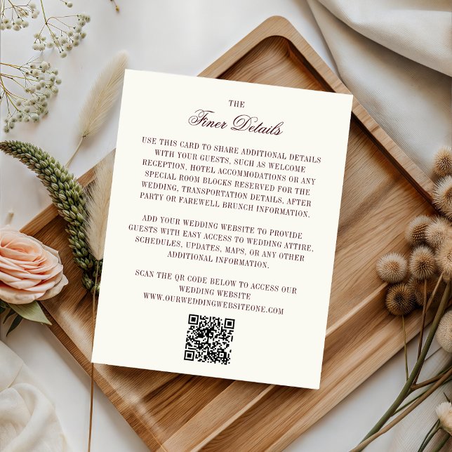 Burgundy & Ivory QR Code Wedding Guest Details Enclosure Card (Creator Uploaded)