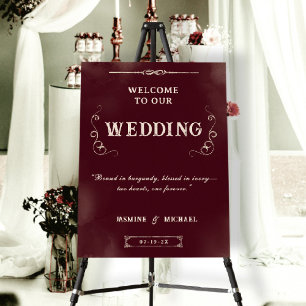 Burgundy Ivory Retro Minimalist Wedding Welcome  Foam Board