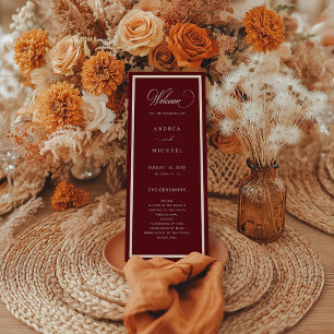 Burgundy Ivory Retro Vintage Old Money Wedding Program