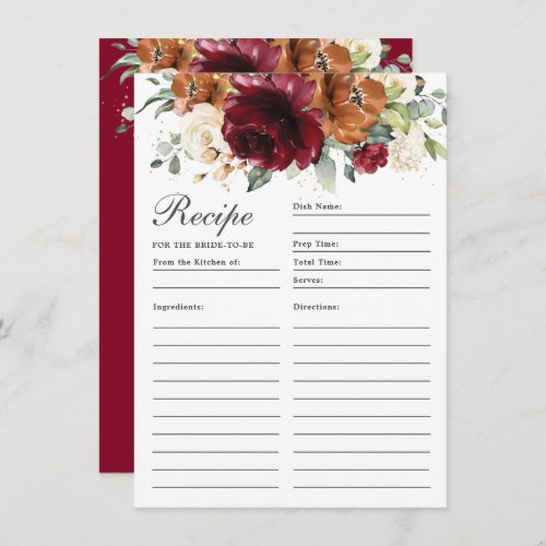 Burgundy Ivory Roses Floral Recipe For Bride Card