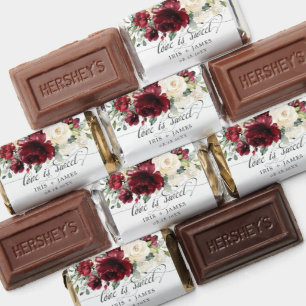Burgundy Ivory Roses Floral Wedding Love is Sweet Hershey's Miniatures