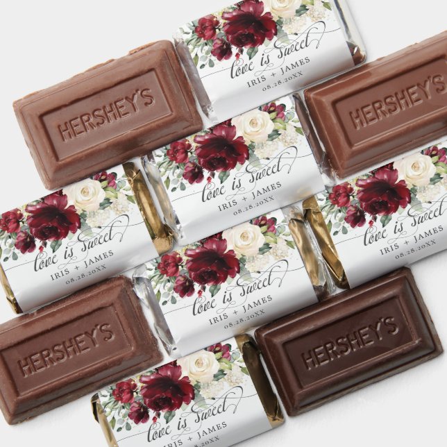 Burgundy Ivory Roses Floral Wedding Love is Sweet Hershey's Miniatures (Assorted)