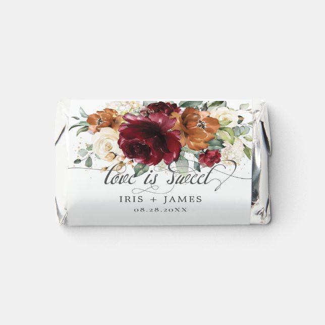 Burgundy Ivory Rust Floral Wedding Love is Sweet Hershey's Miniatures (Front)