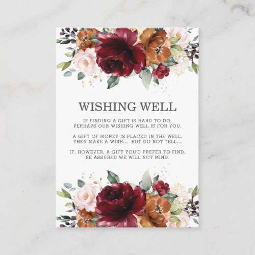 Burgundy Ivory Rust Flowers Wedding Wishing Well Enclosure Card