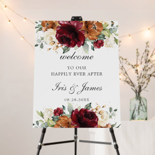 Burgundy Ivory Rust Orange Floral Wedding Welcome Foam Board