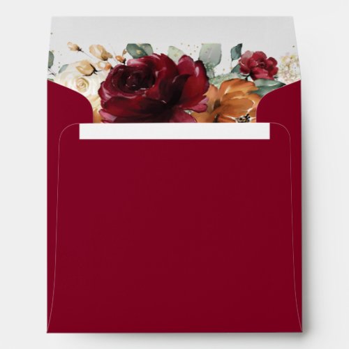 Burgundy Ivory Rust Orange Square Card Wedding  Envelope