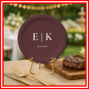Burgundy & Ivory Rustic Wedding Paper Plates