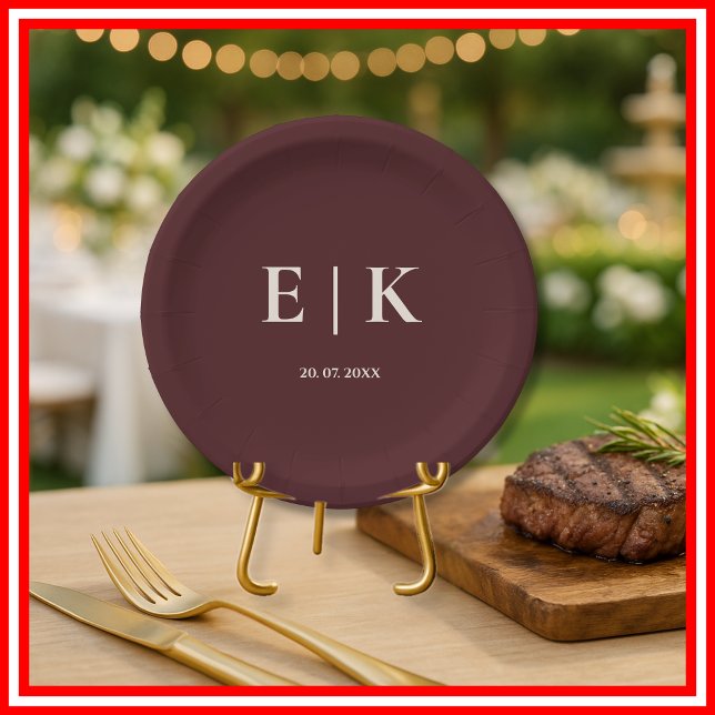 Burgundy & Ivory Rustic Wedding  Paper Plates (Creator Uploaded)