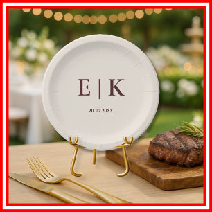 Burgundy & Ivory Rustic Wedding  Paper Plates