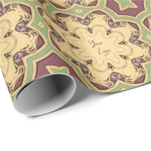 Burgundy Ivory Sage Green Business Logo Geometric Wrapping Paper