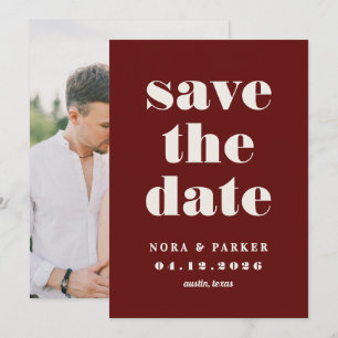 Burgundy & Ivory Simple Modern Formal Wedding Save The Date