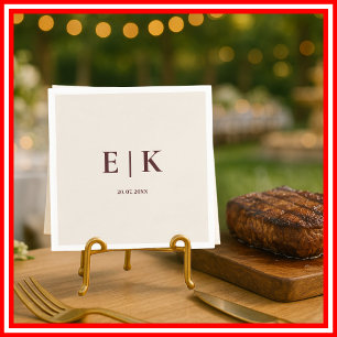 Burgundy & Ivory Simple Monogram Wedding Napkins
