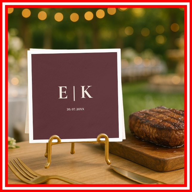 Burgundy & Ivory Simple Monogram Wedding Napkins (Creator Uploaded)