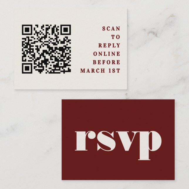 Burgundy & Ivory Simple Wedding QR Code RSVP Enclosure Card (Front/Back)
