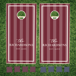 Burgundy Ivory Stripe Personalized Custom Wedding Cornhole Set
