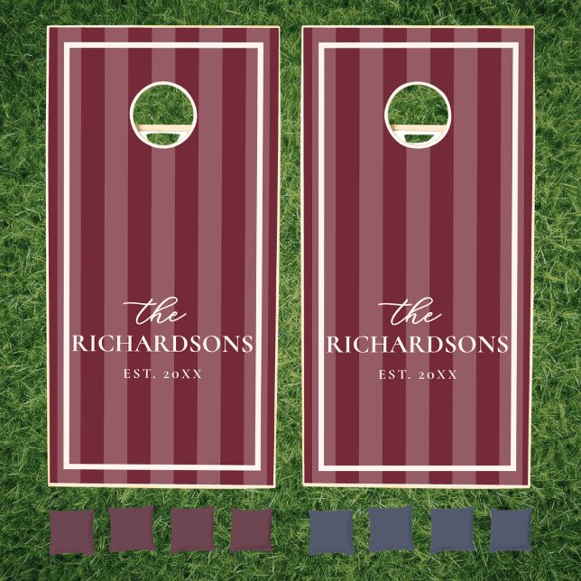 Burgundy Ivory Stripe Personalized Custom Wedding  Cornhole Set (Creator Uploaded)