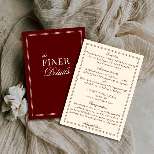 Burgundy Ivory Stripes Old Money Wedding Details Enclosure Card