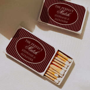 Burgundy Ivory Stripes Oval Custom Wedding Favors Matchboxes