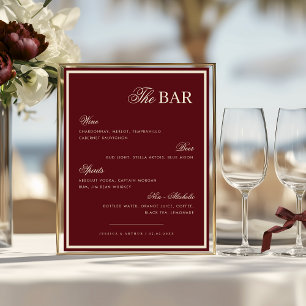 Burgundy & Ivory The Wedding Bar Drink Menu Sign