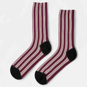 Burgundy Ivory Vertical Striped Groomsmen Elegant  Socks