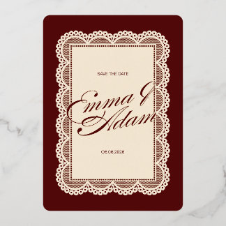 Burgundy Ivory Vintage Romantic Wedding Invitation Foil Invitation