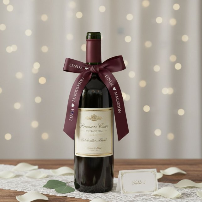 Burgundy & Ivory wedding initial Couple name Satin Ribbon (Creator Uploaded)