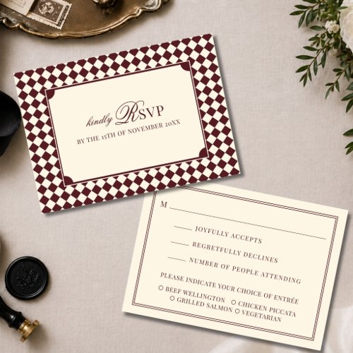 Burgundy Ivory Wedding Mail In with Meal Choice RSVP Card