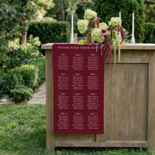 Burgundy & Ivory Wedding Seating Chart Vinyl Banner