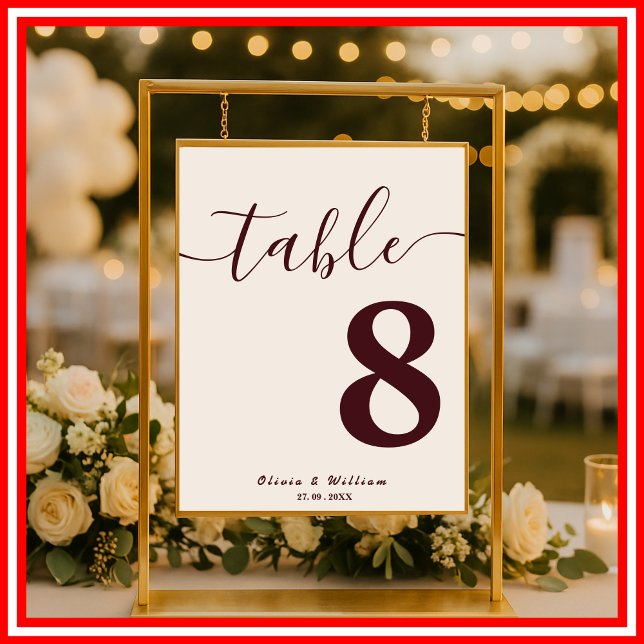 Burgundy & Ivory Wedding Table Number  Poster (Creator Uploaded)