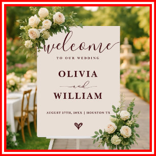 Burgundy & Ivory Wedding Welcome Sign