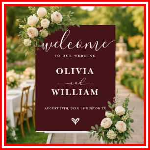 Burgundy & Ivory Wedding Welcome Sign
