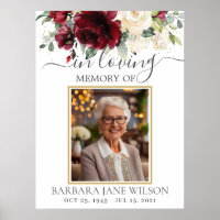 Burgundy Ivory White Floral Photo Funeral Memorial