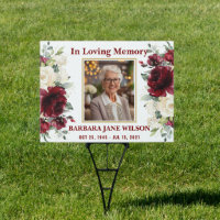 Burgundy Ivory White Floral Photo Funeral Memorial
