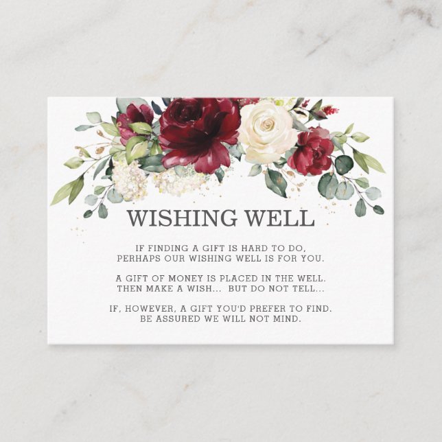 Burgundy Ivory White Floral Wedding Wishing Well Enclosure Card (Front)