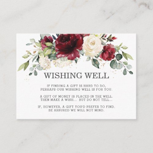 Burgundy Ivory White Floral Wedding Wishing Well Enclosure Card