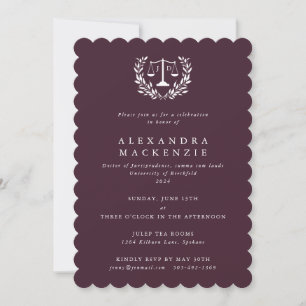 Burgundy JD Law Scales Laurel Wreath Graduation In Invitation