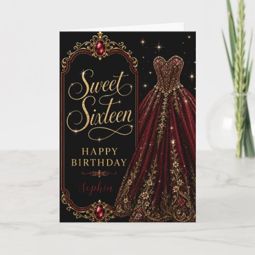 Burgundy Jewel Sweet 16 Birthday Celebration Card
