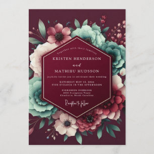 Burgundy Jewel Tone Floral Wedding Invitation