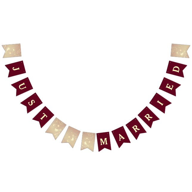 Burgundy Just Married Wedding Bunting Flags (All)
