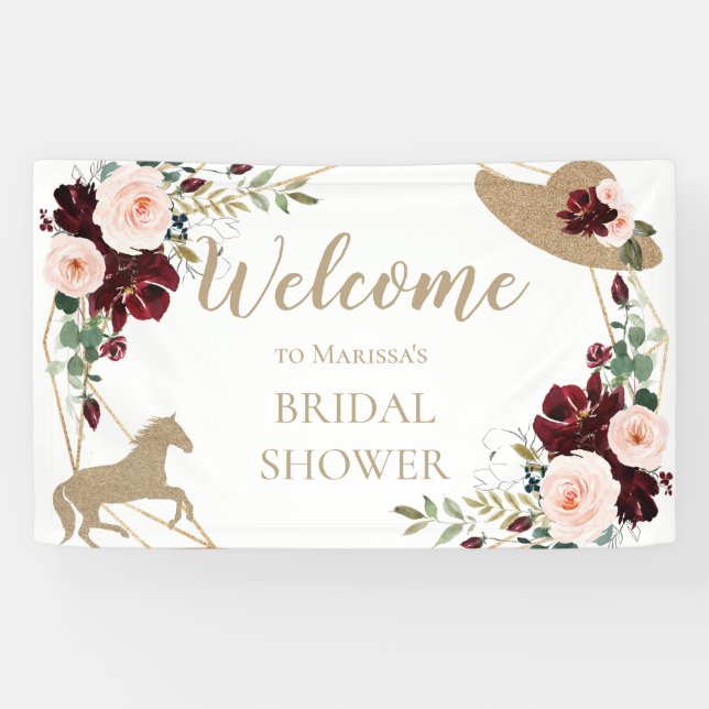 Burgundy Kentucky Derby Bridal Shower Welcome Banner (Horizontal)