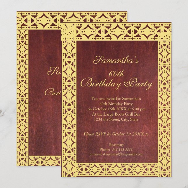 Burgundy Lace 60th Birthday Party Invitation (Front/Back)
