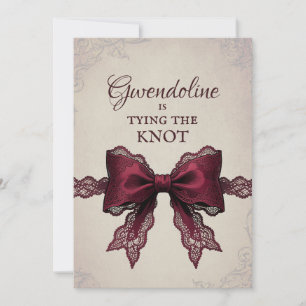 Burgundy Lace Bow Tying The Knot Bridal Shower Invitation