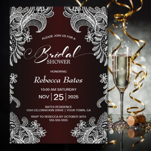 Burgundy Lace Bridal Shower Invitation