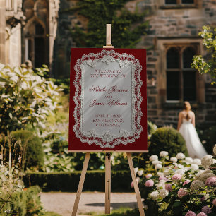 Burgundy Lace Doily Old Money Wedding Welcome Sign
