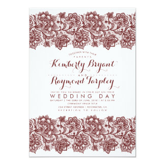 Burgundy Lace Elegant Vintage Wedding Invitation