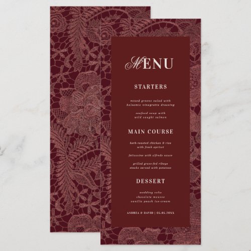 Burgundy Lace Elegant Wedding Menu