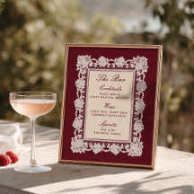 Burgundy Lace Frame Wedding Bar Menu
