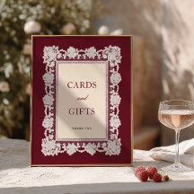 Burgundy Lace Frame Wedding Cards & Gifts
